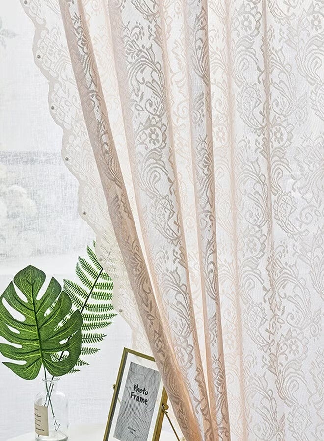 أجريون ستائر شفافة من قطعتين، قماش بوليستر مزخرف، خفيفة الوزن، قابلة للتنفس، مناسبة لغرف المعيشة، غرف النوم، غرف الدراسة، غرف الطعام، 132 * 213 سم، بيج - Image 3